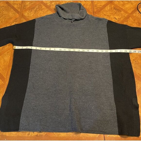 EILEEN FISHER Black & Gray Fine Merino Wool Turtleneck Short Sleeve Sweater M - Picture 7 of 9